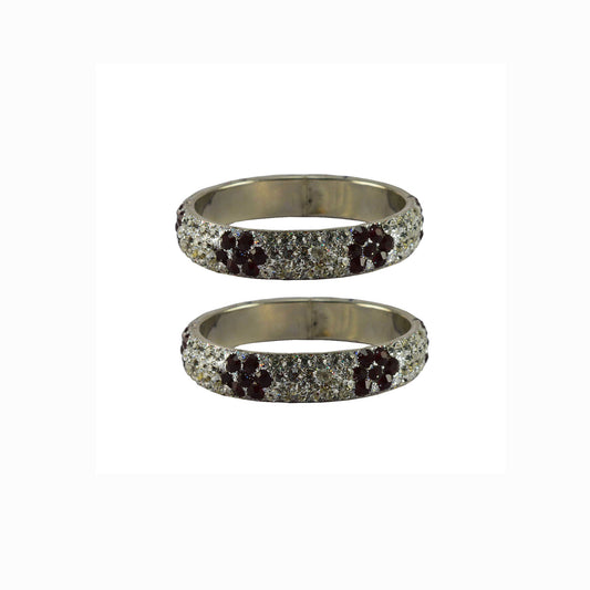 White color Stone stud Brass Bangle With Extra Large Size (Pack Of 2) (sku-ban5015)