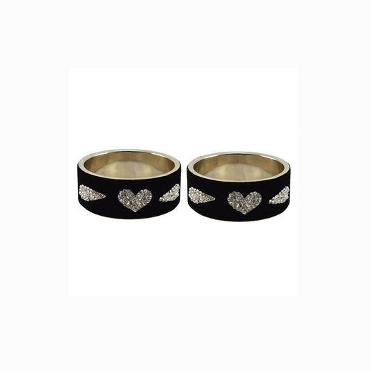 Black Stone Stud Metal Bangle (Pack Of 2) (sku-ban5472)
