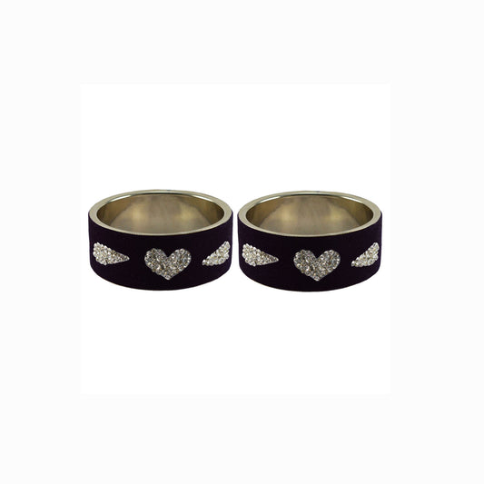 Black Stone Stud Metal Bangle (Pack Of 2) (sku-ban5477)