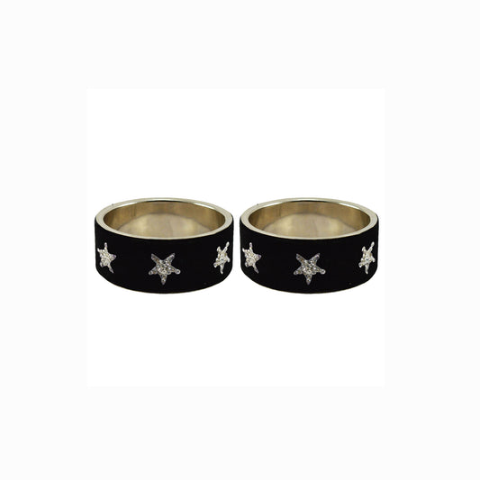 Black Stone Stud Metal Bangle (Pack Of 2) (sku-ban5498)