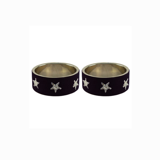 Black Stone Stud Metal Bangle (Pack Of 2) (sku-ban5503)