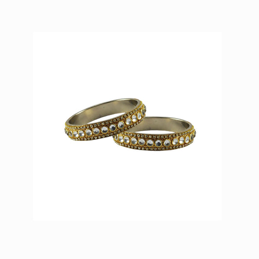 Golden Stone Stud Brass Bangle With Extra Large Size (Pack Of 2) (sku-ban5589)