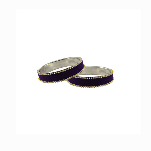 Purple Stone Stud Metal Bangle With Extra Large Size (Pack Of 2) (sku-ban5608)