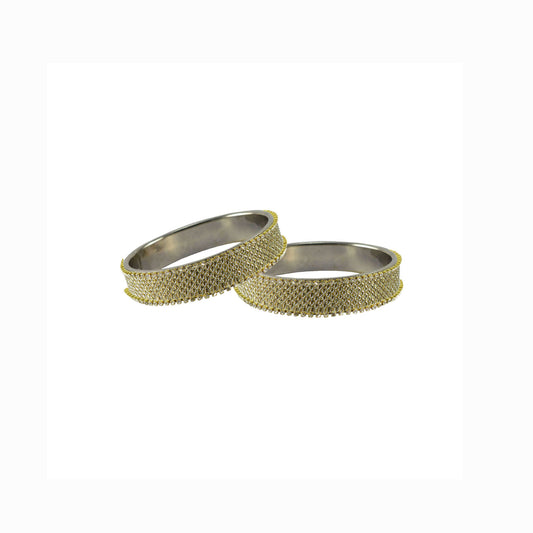 Golden Stone Stud Metal Bangle With Extra Large Size (Pack Of 2) (sku-ban5609)