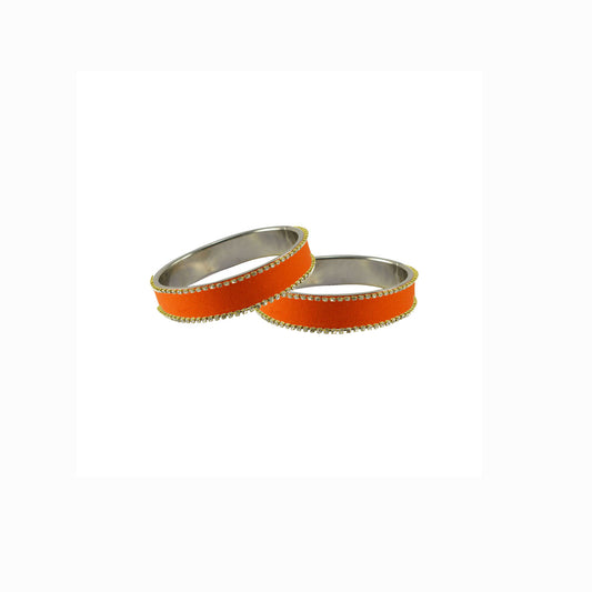 Orange Stone Stud Metal Bangle With Extra Large Size (Pack Of 2) (sku-ban5610)