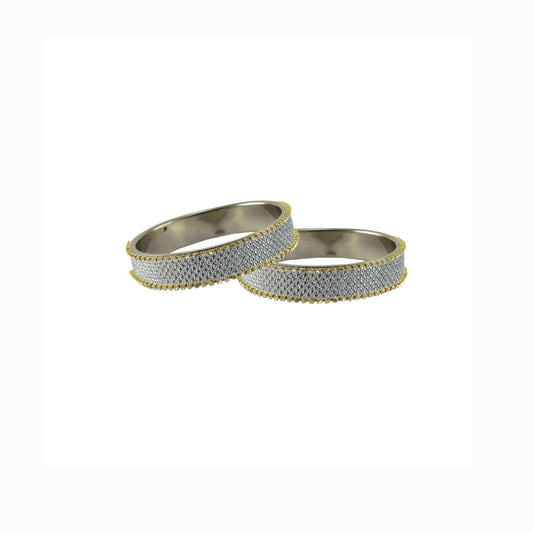 White Stone Stud Metal Bangle With Extra Large Size (Pack Of 2) (sku-ban5611)