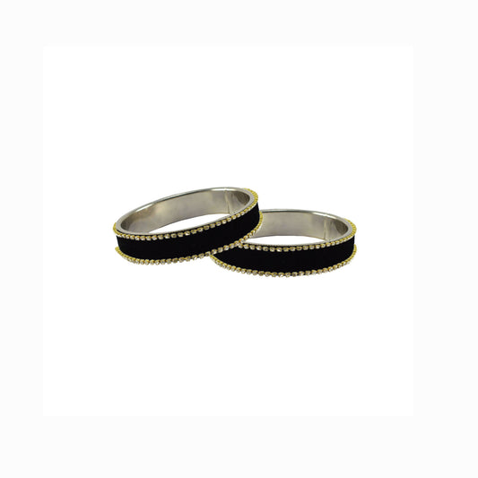 Black Stone Stud Metal Bangle With Extra Large Size (Pack Of 2) (sku-ban5612)