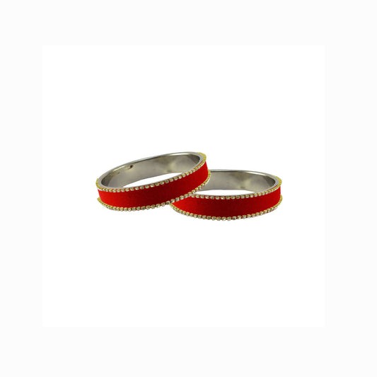 Red Stone Stud Metal Bangle With Extra Large Size (Pack Of 2) (sku-ban5613)