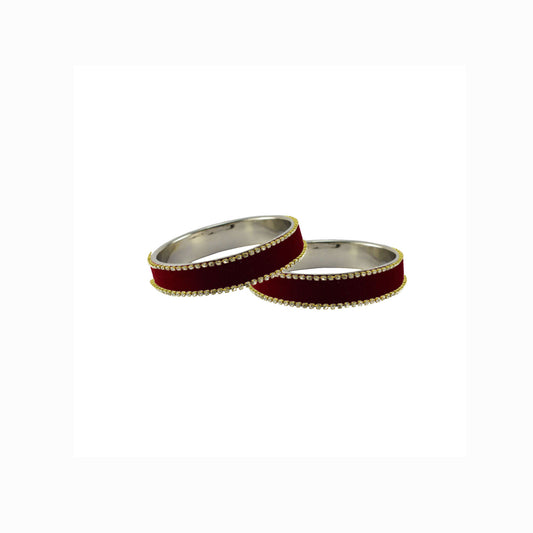 Maroon Stone Stud Metal Bangle With Extra Large Size (Pack Of 2) (sku-ban5614)