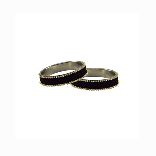 Black Stone Stud Metal Bangle With Extra Large Size (Pack Of 2) (sku-ban5615)
