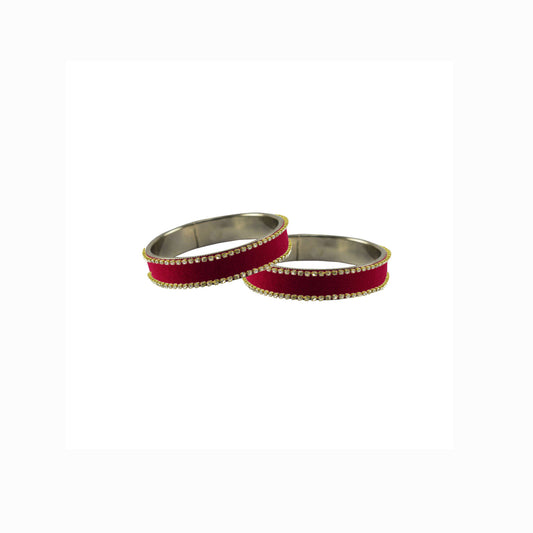 Maroon Stone Stud Metal Bangle With Extra Large Size (Pack Of 2) (sku-ban5616)