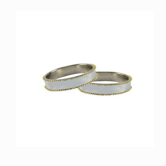 White Stone Stud Metal Bangle With Extra Large Size (Pack Of 2) (sku-ban5617)