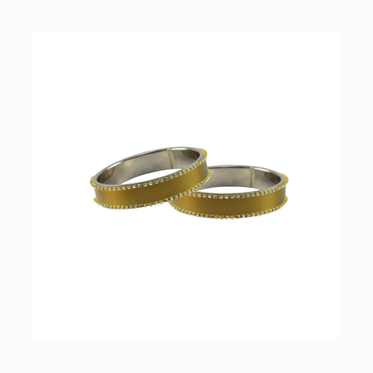 Golden Stone Stud Metal Bangle With Extra Large Size (Pack Of 2) (sku-ban5618)