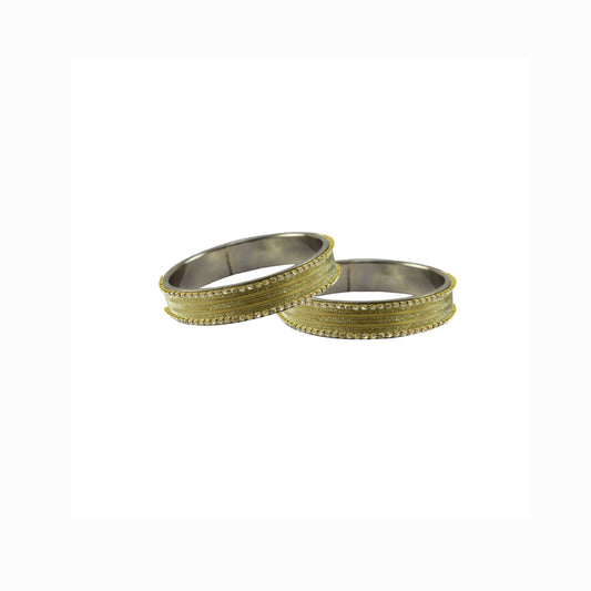 Golden Stone Stud Metal Bangle With Extra Large Size (Pack Of 2) (sku-ban5619)