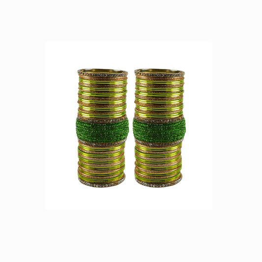 Green Stone Stud Brass Bangle set (Pack Of 106) (sku-ban5948)