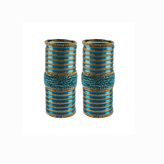 firozi Stone Stud Brass Bangle set (Pack Of 106) (sku-ban5950)