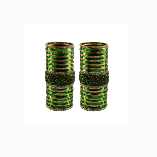 Green Stone Stud Brass Bangle set (Pack Of 106) (sku-ban5951)