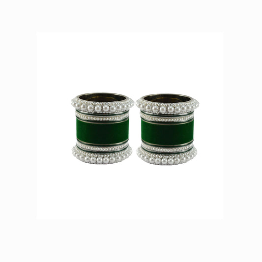Green Moti Brass Bangle set (Pack Of 18) (sku-ban5957)