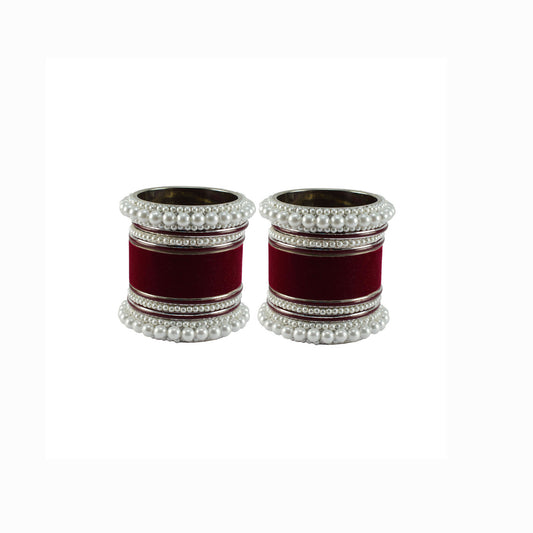 Maroon Moti Brass Bangle set (Pack Of 18) (sku-ban5959)