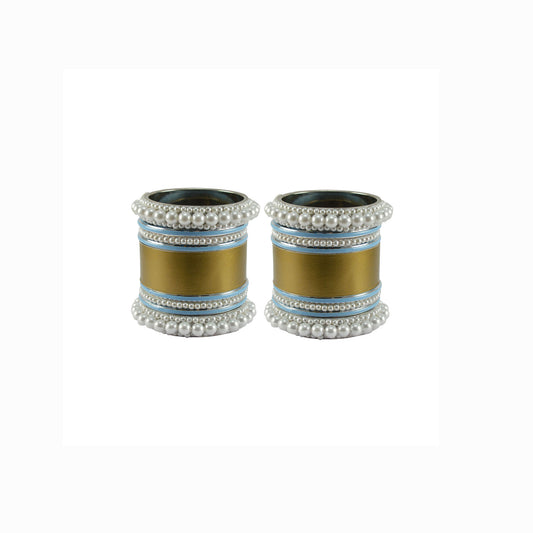 Golden Moti Brass Bangle set (Pack Of 18) (sku-ban5964)