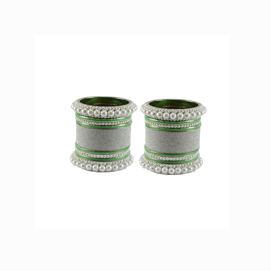 White Moti Brass Bangle set (Pack Of 18) (sku-ban5967)