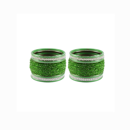 Green Stone Stud Brass Bangle set (Pack Of 14) (sku-ban6032)