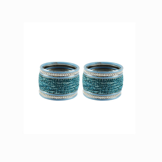firozi Stone Stud Brass Bangle set (Pack Of 14) (sku-ban6034)