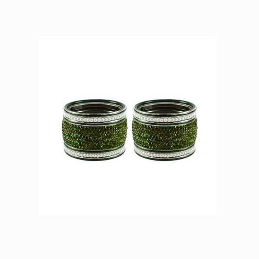 Green Stone Stud Brass Bangle set (Pack Of 14) (sku-ban6036)