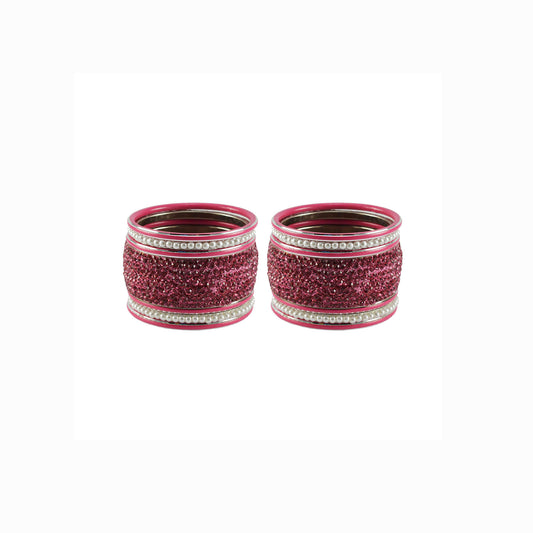 pink Stone Stud Brass Bangle set (Pack Of 14) (sku-ban6037)