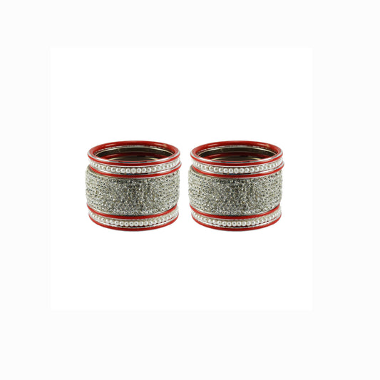 White Stone Stud Brass Bangle set (Pack Of 14) (sku-ban6039)