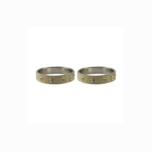 Golden Stone Stud Metal Bangle With Extra Large Size (Pack Of 2) (sku-ban6162)