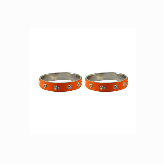 Orange Stone Stud Metal Bangle With Extra Large Size (Pack Of 2) (sku-ban6163)