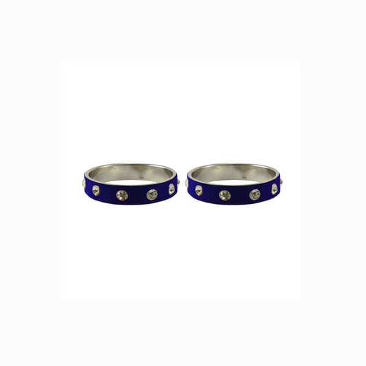 Blue Stone Stud Metal Bangle With Extra Large Size (Pack Of 2) (sku-ban6164)
