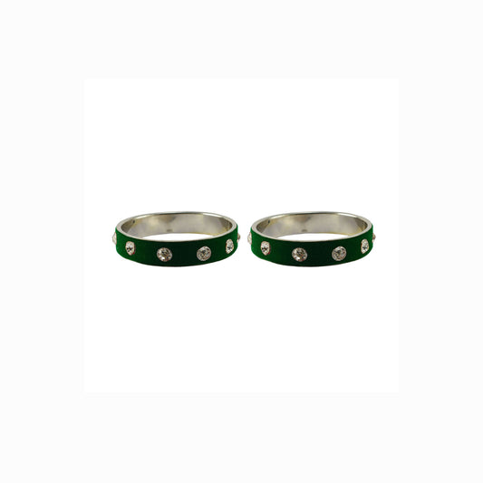 Green Stone Stud Metal Bangle With Extra Large Size (Pack Of 2) (sku-ban6165)