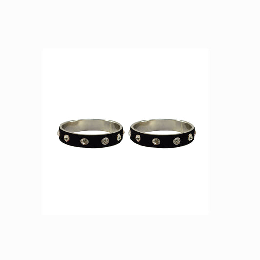 Black Stone Stud Metal Bangle With Extra Large Size (Pack Of 2) (sku-ban6166)
