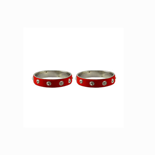Red Stone Stud Metal Bangle With Extra Large Size (Pack Of 2) (sku-ban6167)