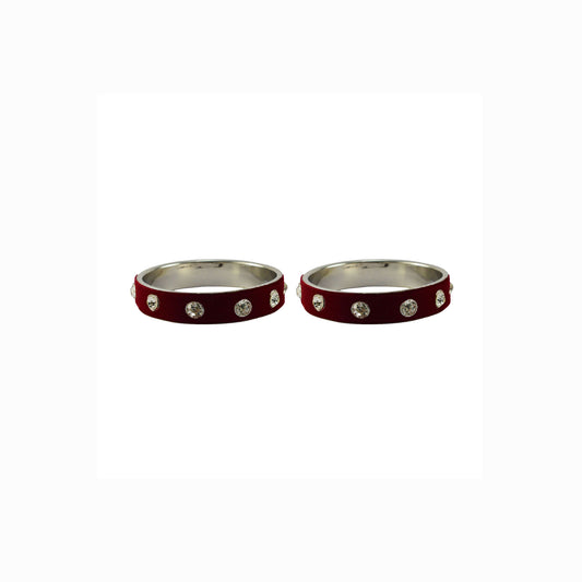 Maroon Stone Stud Metal Bangle With Extra Large Size (Pack Of 2) (sku-ban6168)