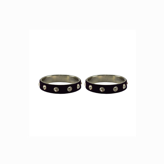 Black Stone Stud Metal Bangle With Extra Large Size (Pack Of 2) (sku-ban6169)