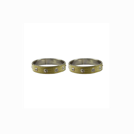 Golden Stone Stud Metal Bangle With Extra Large Size (Pack Of 2) (sku-ban6172)