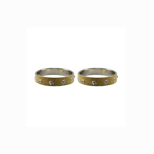 Golden Stone Stud Metal Bangle With Extra Large Size (Pack Of 2) (sku-ban6173)