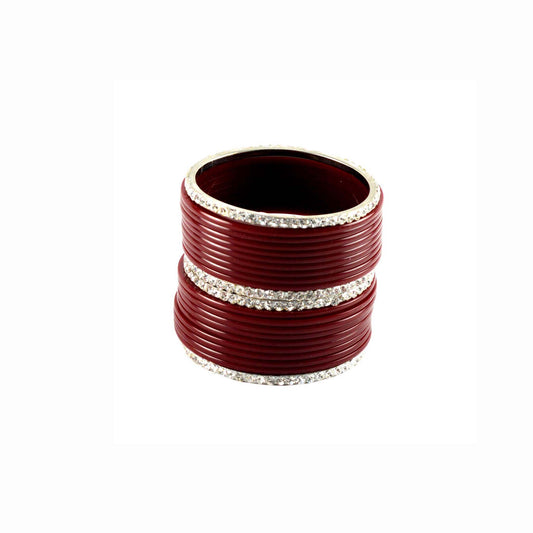 Maroon Stone Acrylic-Brass Bangle With Extra Large Size (Pack Of 22) (sku-ban971)