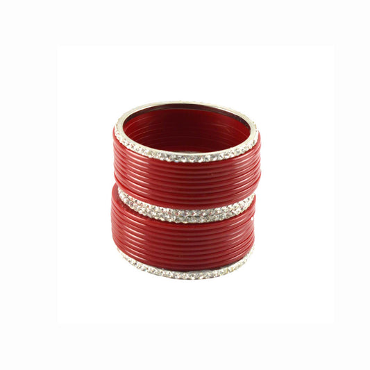 Red Stone Acrylic-Brass Bangle With Extra Large Size (Pack Of 22) (sku-ban973)