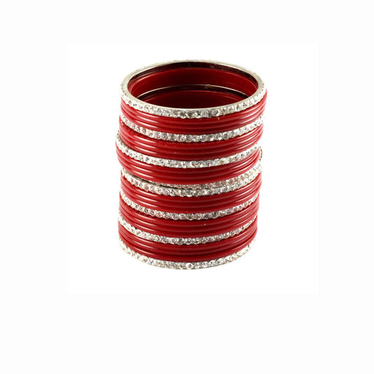 Red Stone Acrylic-Brass Bangle With Extra Large Size (Pack Of 26) (sku-ban974)