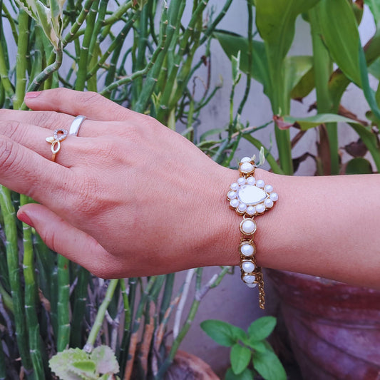 Golden Moti Stud Brass Bracelet Pack Of-1 (sku-bans29715)