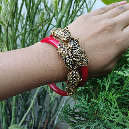 Acrylic,Brass Red Plain Bangle (sku-bans29735)