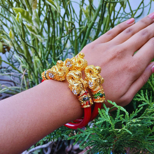 Acrylic,Brass Red Plain Bangle (sku-bans29736)