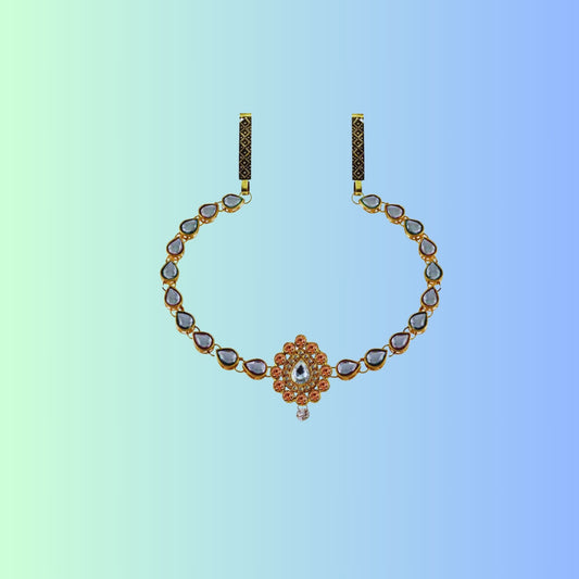 Multi Stone Stud-Gold Platted Brass Waist Belt Pack Of-1 (sku-bro1049)