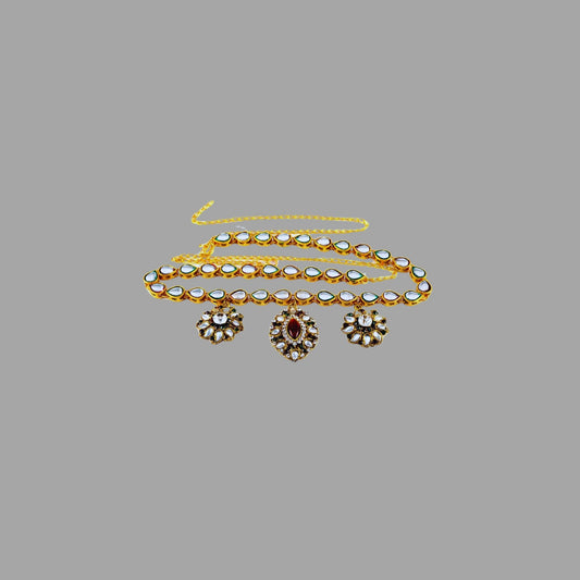 Multi Stone Stud-Gold Platted Brass Waist Belt Pack Of-1 (sku-bro112)
