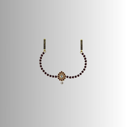 Maroon Stone Stud-Gold Platted Brass Waist Belt Pack Of-1 (sku-bro331)