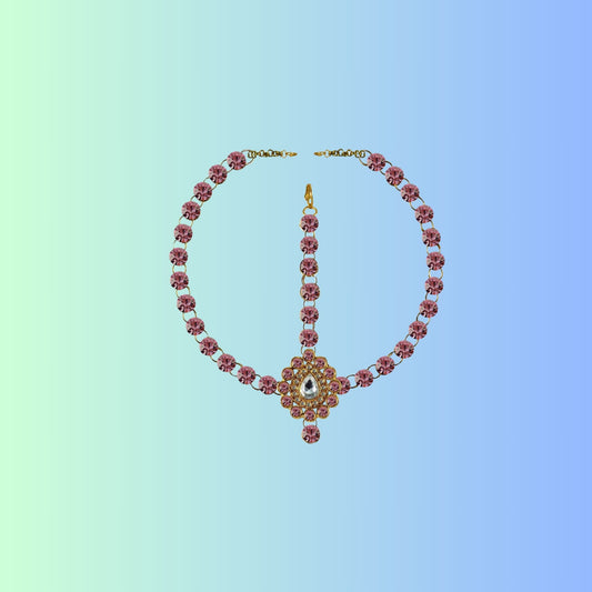 Pink Stone Stud-Gold Platted Brass Tika Set Pack Of-1 (sku-man310)